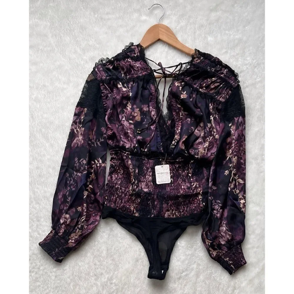 NWT Free People Worth the Wait Bodysuit in Black Combo, Size Small